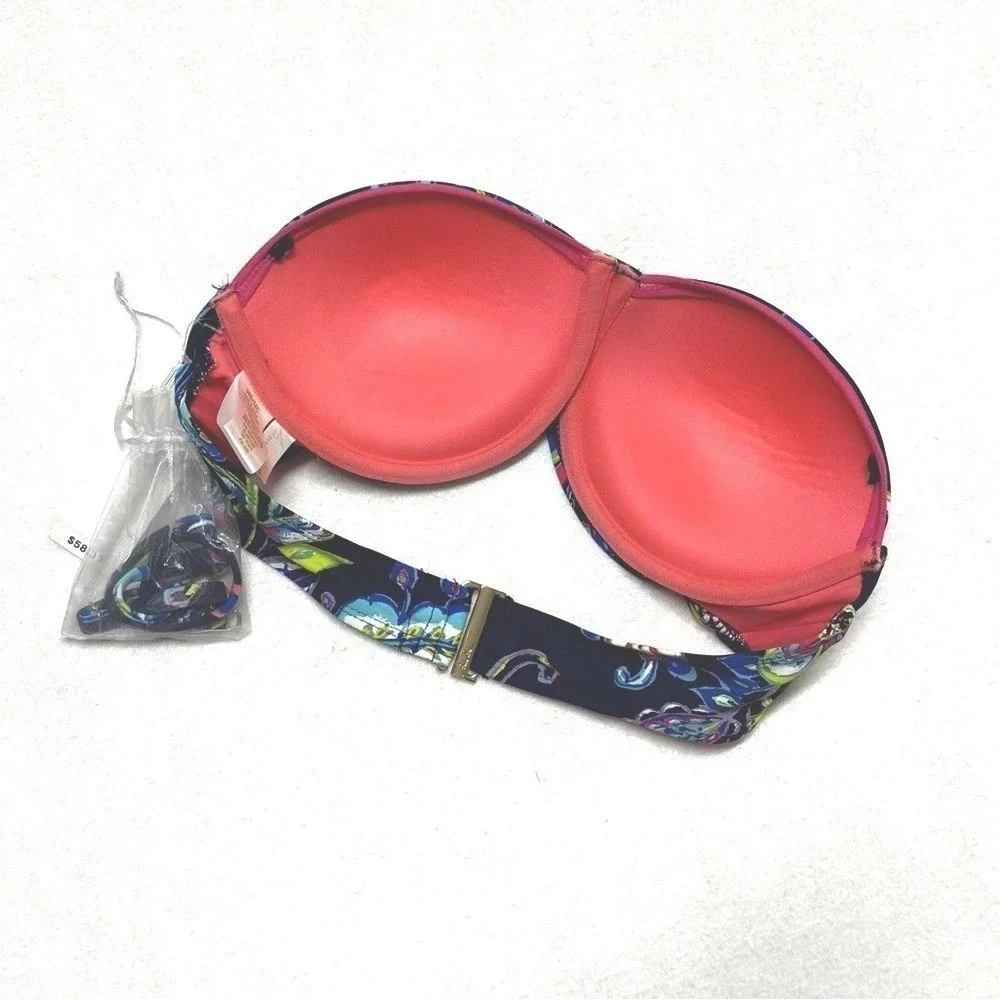 NWT Anne Cole Bandeau Bikini Top Padded Holiday Paisley‎ Colorful Womens 36B/34C